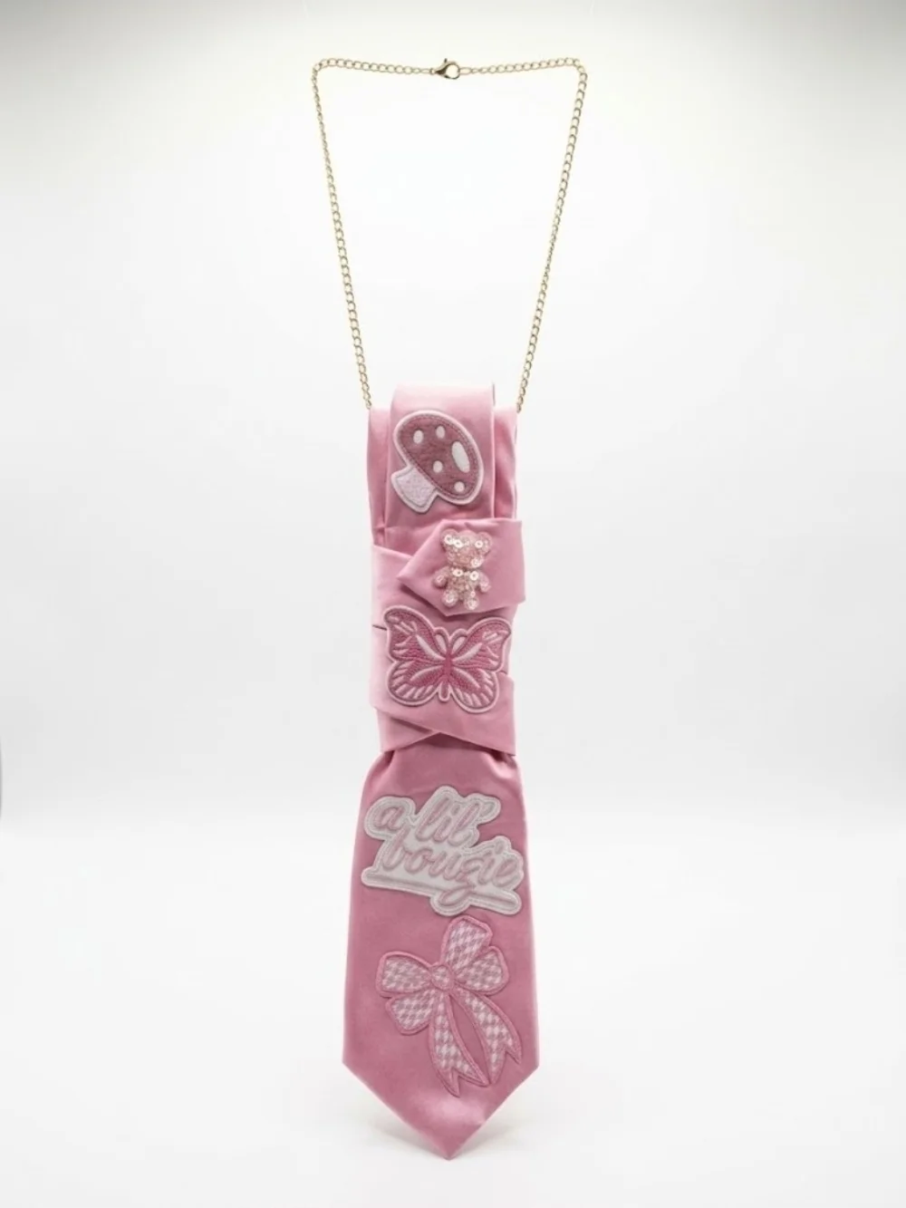 Pink Velvet Embellished Statement Necklace Tie - Unbranded